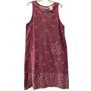 Vintage Y2k Linen Blend Sleeveless Dress Jumper Size LP Pink Grey Buttons Pocket
